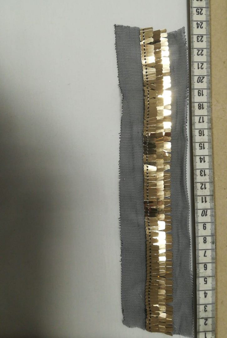 3 Sıralı Gold Pullu Siyah Mesh Bant, 2 cm