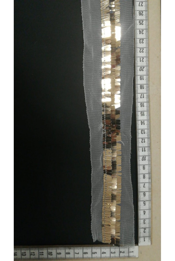 Beyaz Mesh Üzeri 3 Sıralı Gold Pullu Bant, 2 cm