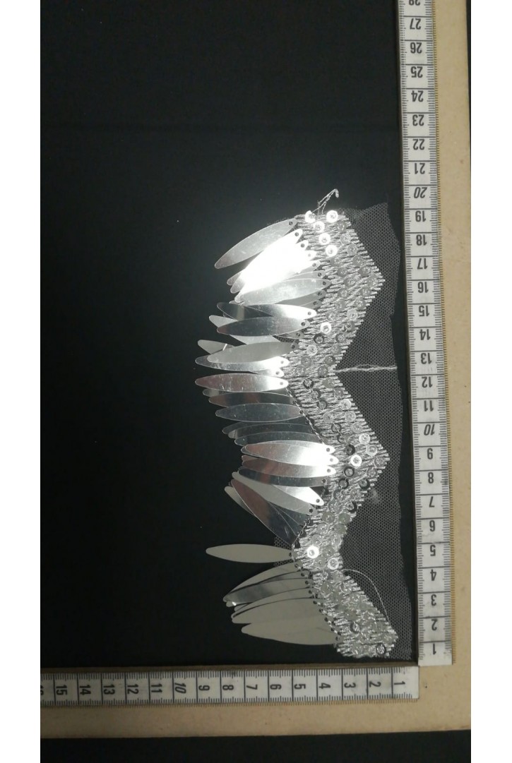 Gümüş Pullu Tül Üzeri Bant, 6 cm