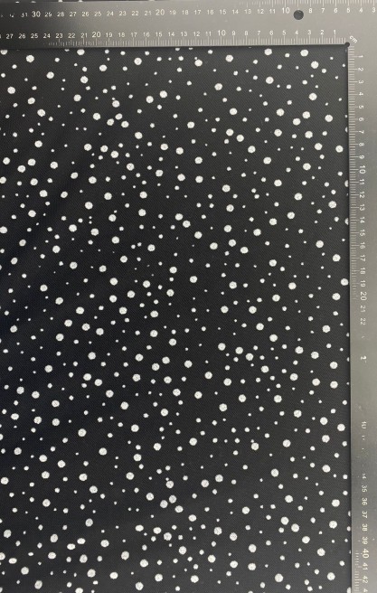Siyah Zemin Beyaz Puantiyeli Flok Baskılı Tül, 140 cm