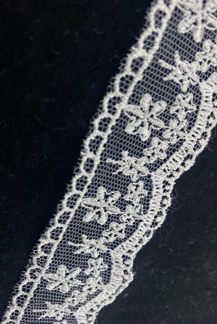 3,5 cm Ham Parlak Tül Üzeri Polyester İthal Dantel Bant