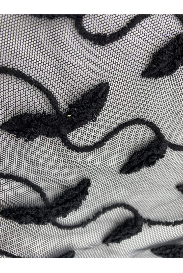 Siyah Tül Üzerine Mat Polyester Brode Kumaş - 145 cm