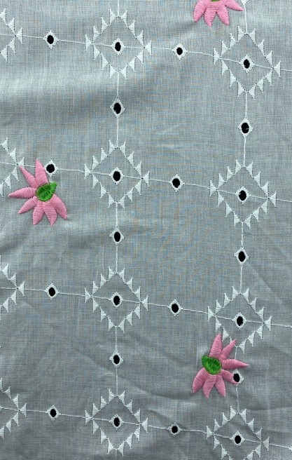 Kasar Zemin Pembe-Yeşil Çiçek Nakışlı Vual Brode