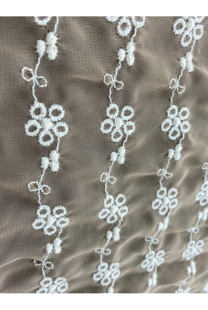 Kahverengi Şifon Üzeri Pamuk Polyester Brode, Yerli