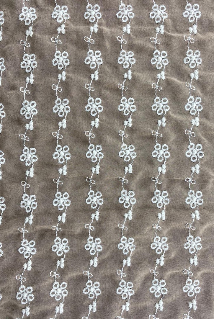 Kahverengi Şifon Üzeri Pamuk Polyester Brode, Yerli