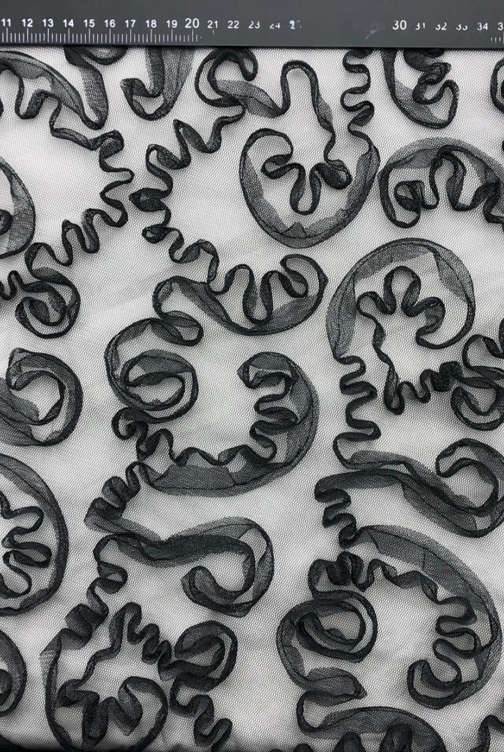 Siyah Süzeneli Tül Kumaş - 125 cm