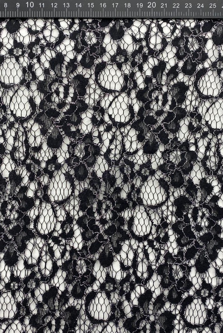 Simli Siyah Kordlu Polyester Dantel