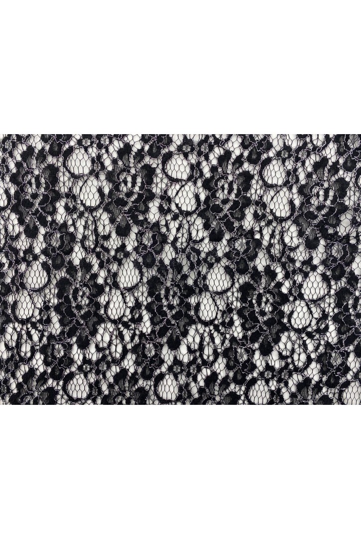 Simli Siyah Kordlu Polyester Dantel