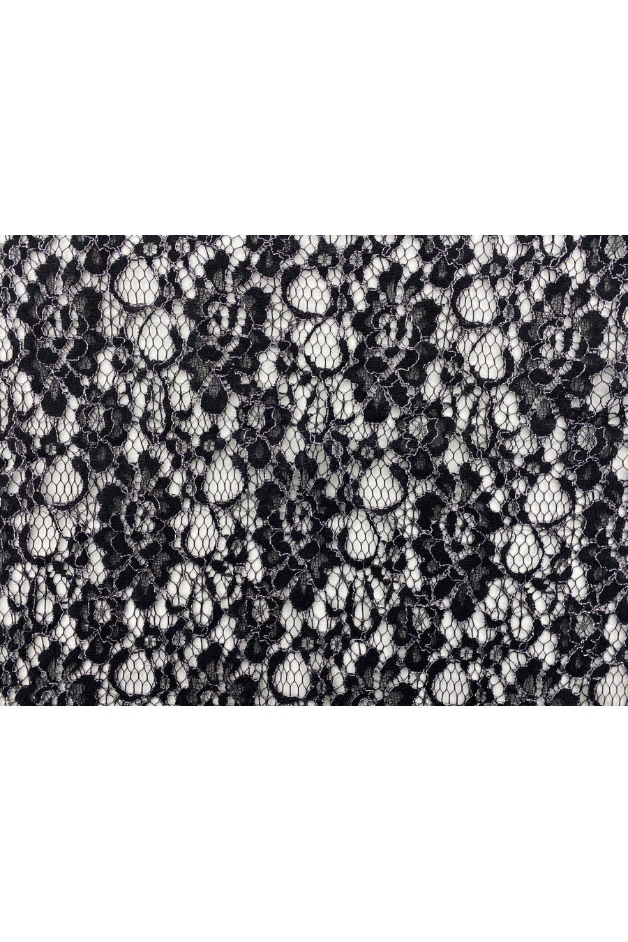 Simli Siyah Kordlu Polyester Dantel