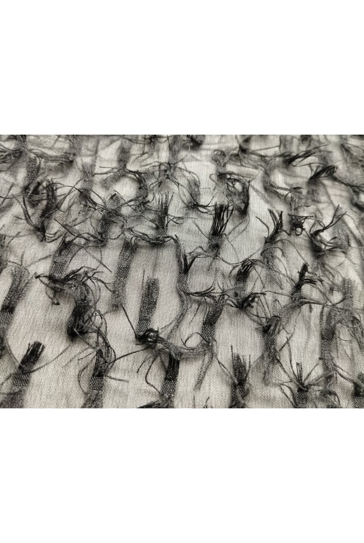 Siyah Saçaklı Puantiyeli Şifon Kumaş, 150 cm