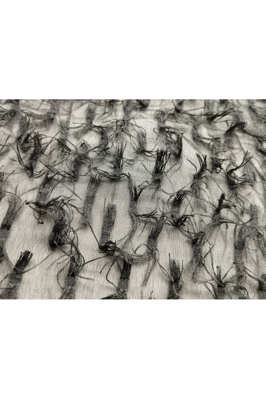 10633-METRE Siyah Saçaklı Puantiyeli Şifon Kumaş, 150 cm