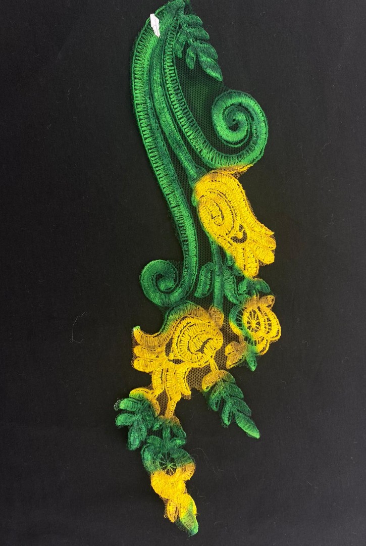 Yeşil Yaprak ve Sarı Çiçek Dijital Baskılı Kordlu Aplik Brode