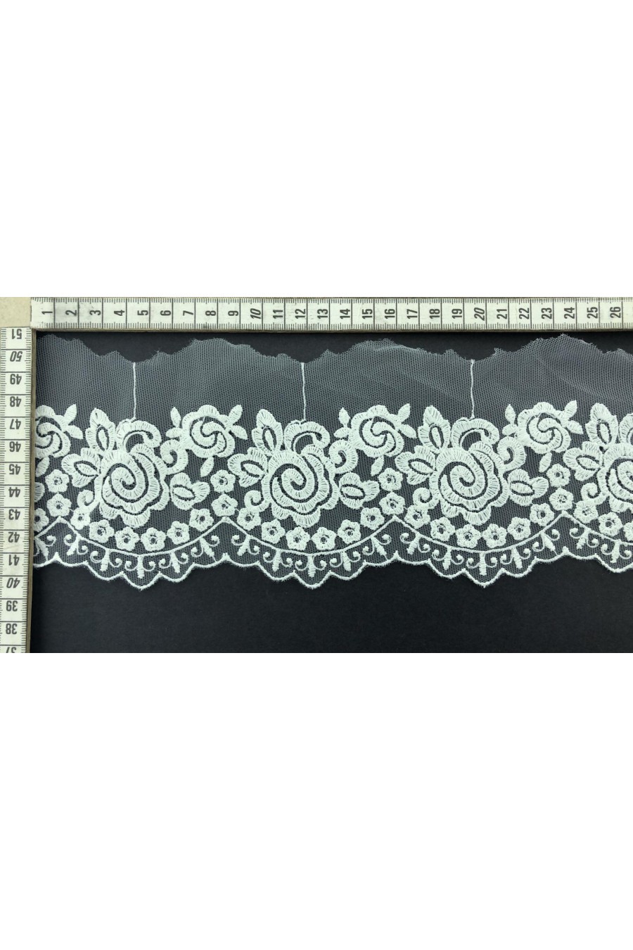 12 cm Ham Mat Polyester Tül Üzeri Brode Bant