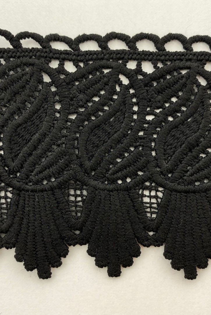 Siyah Renk 7,5 cm Mat Polyester İthal Güpür Bant