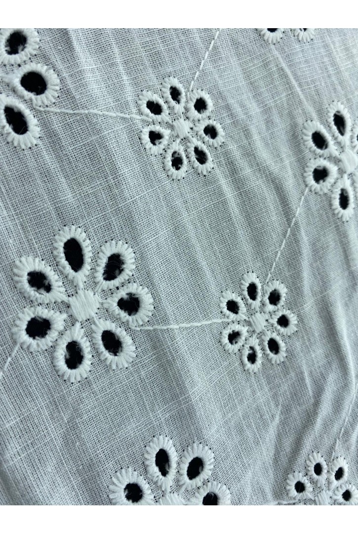 Ekru Flamlı Keten Pamuk Polyester Brode Kumaş - 135 cm