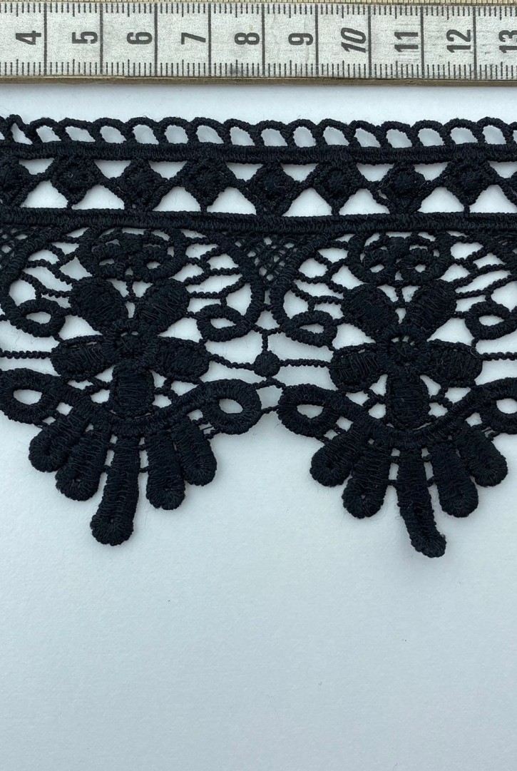 Siyah Mat Polyester Güpür Brode Bant, 8 cm