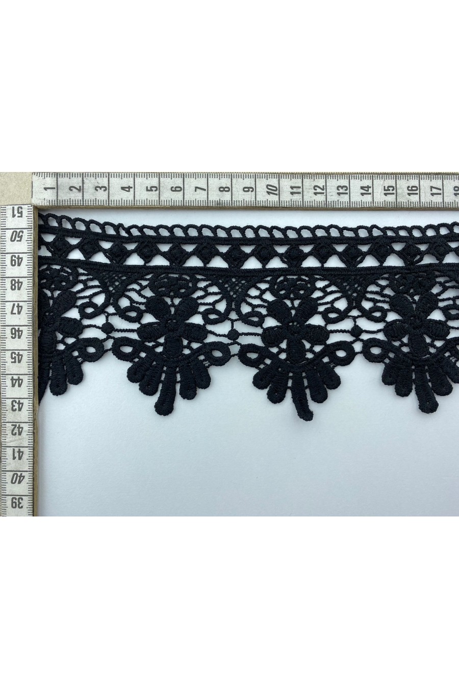 Siyah Mat Polyester Güpür Brode Bant, 8 cm