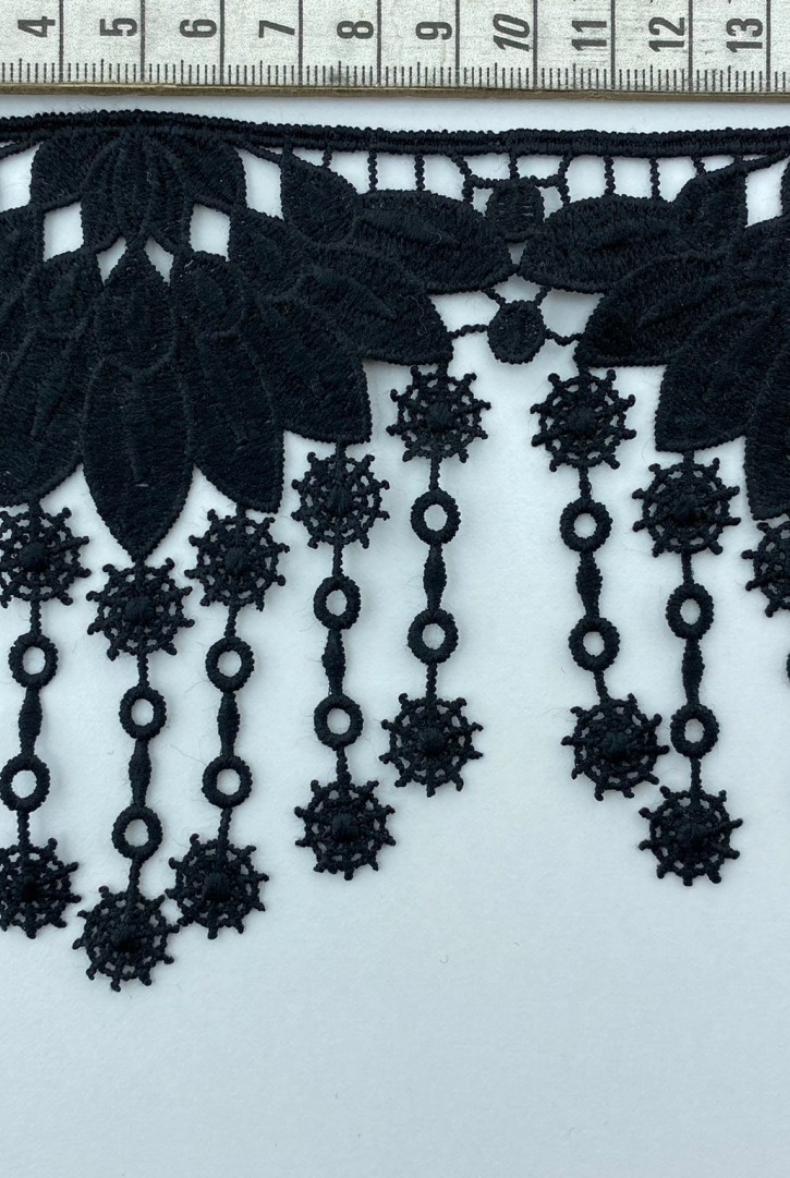 Siyah Mat Polyester Güpür Brode Bant, 11.5 cm