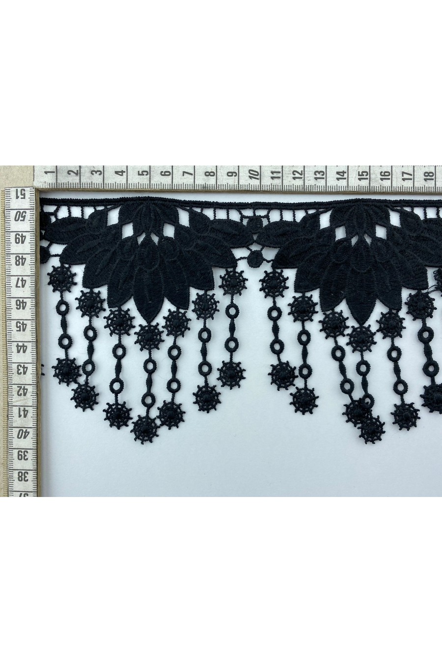 Siyah Mat Polyester Güpür Brode Bant, 11.5 cm