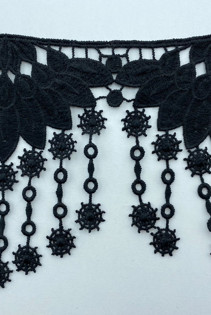 Siyah Mat Polyester Güpür Brode Bant, 11.5 cm