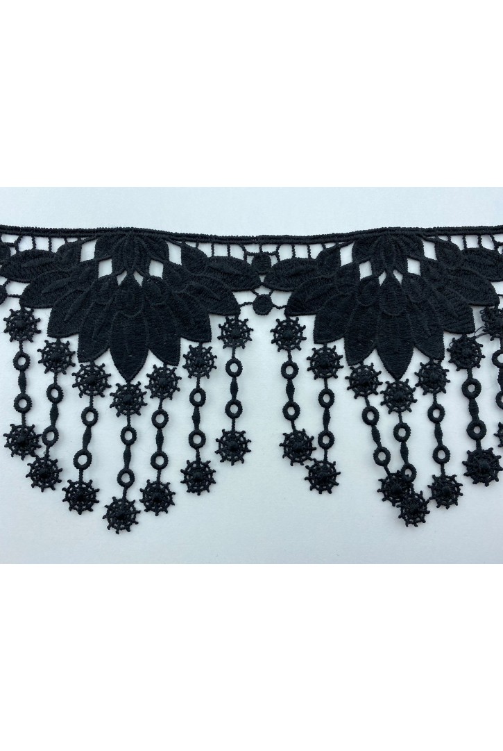 Siyah Mat Polyester Güpür Brode Bant, 11.5 cm