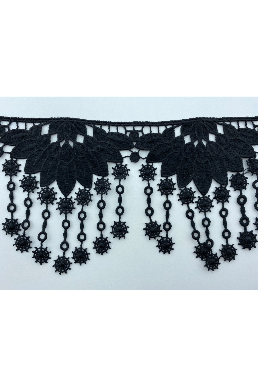 Siyah Mat Polyester Güpür Brode Bant, 11.5 cm