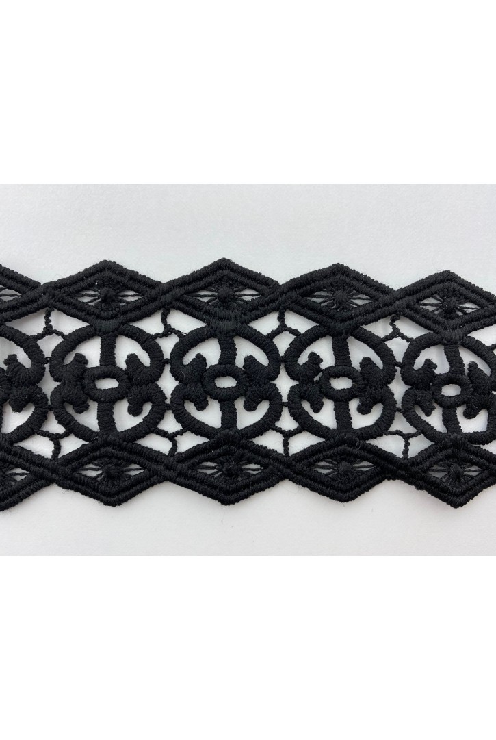 Siyah 5 cm Genişliğinde İthal Mat Güpür Brode Bant