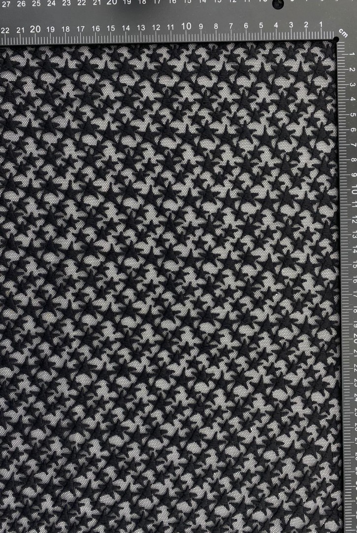 Siyah Pamuk Tül Üzeri Brode Kumaş