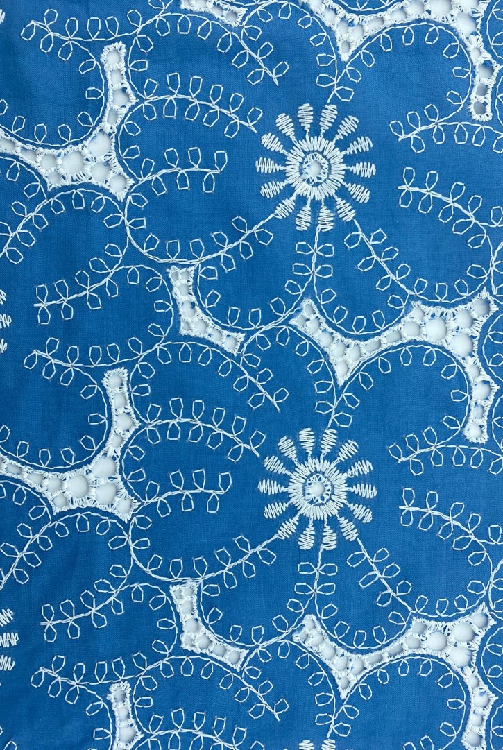 21641 BRODE/YERLİ/VUAL/LEZ/PAMUK POLYESTER/MAVİ ZEMİN/BEYAZ İP/153 CM