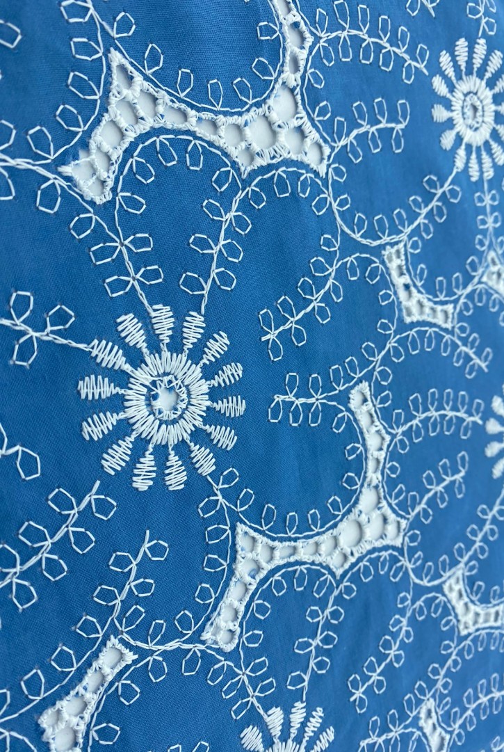 21641 BRODE/YERLİ/VUAL/LEZ/PAMUK POLYESTER/MAVİ ZEMİN/BEYAZ İP/153 CM