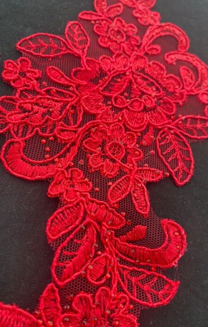 3138 BRODE/APLİK/POLYESTER/KORDLU/TAŞLI/KIRMIZI