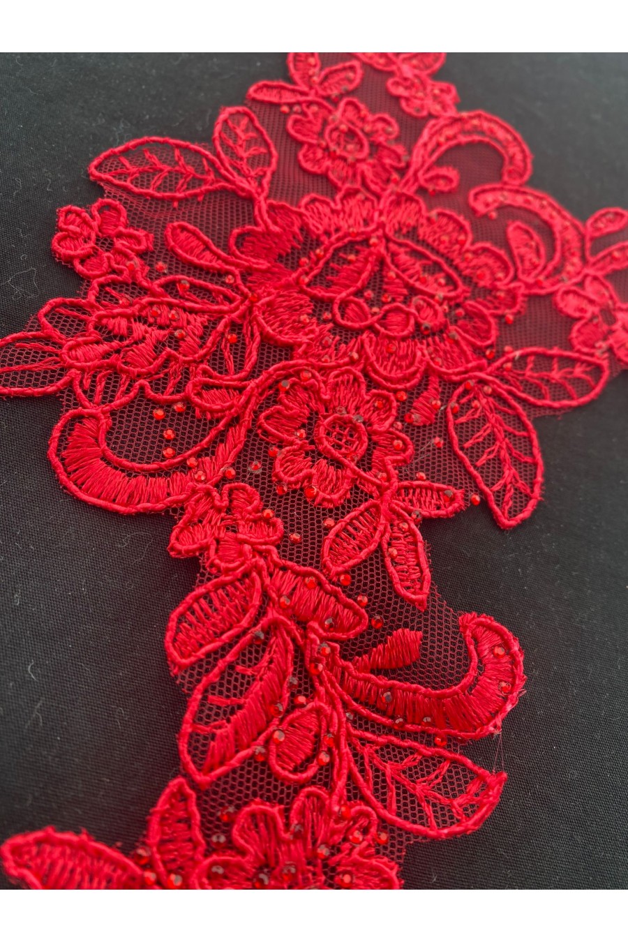 3138 BRODE/APLİK/POLYESTER/KORDLU/TAŞLI/KIRMIZI