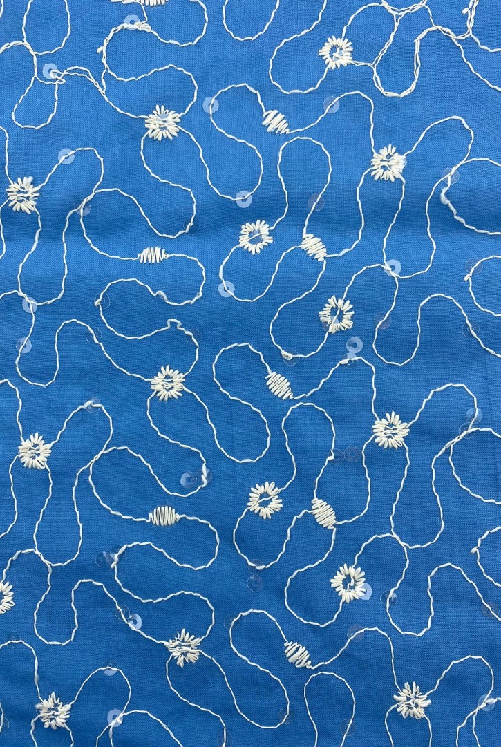 21643 BRODE/YERLİ/VUAL/LEZ/PAMUK POLYESTER/PULLU/MAVİ ZEMİN/HAM İP/153 CM