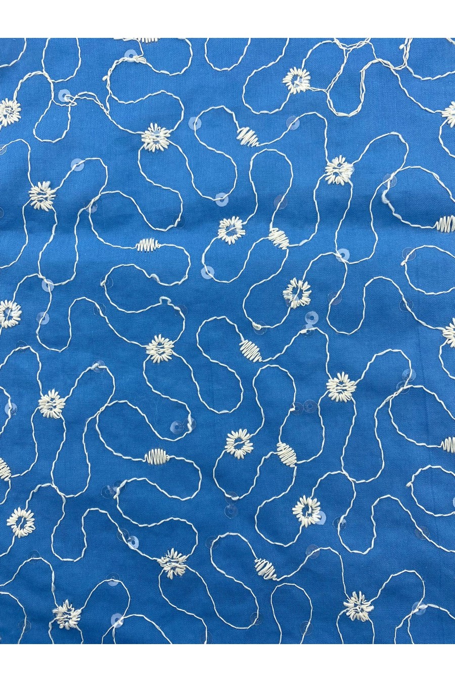 21643 BRODE/YERLİ/VUAL/LEZ/PAMUK POLYESTER/PULLU/MAVİ ZEMİN/HAM İP/153 CM