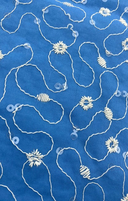 21643 BRODE/YERLİ/VUAL/LEZ/PAMUK POLYESTER/PULLU/MAVİ ZEMİN/HAM İP/153 CM