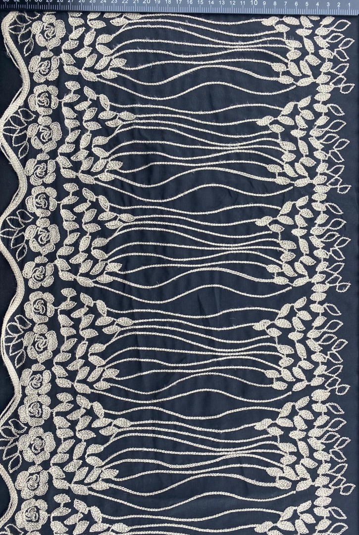 Bej Nakışlı Siyah Şifon, Yerli, 140 cm