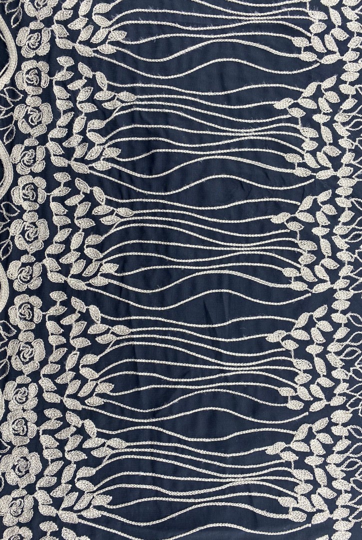 Bej Nakışlı Siyah Şifon, Yerli, 140 cm