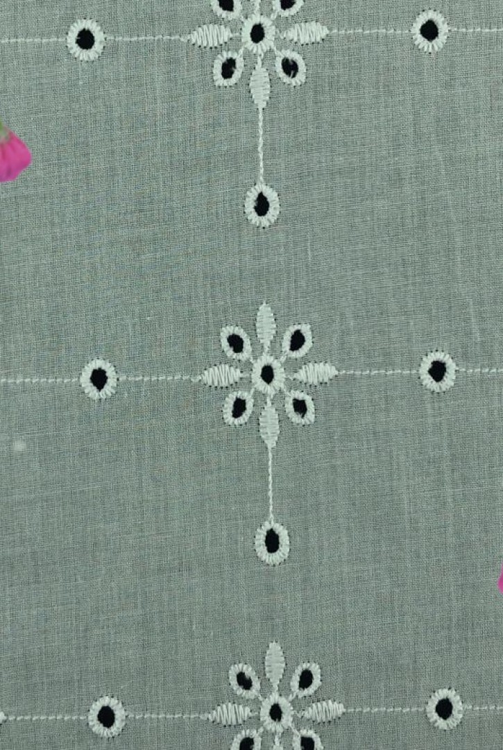 Çiçek Nakışlı Yerli Vual Brode, Kasar Zemin, Fuşya-Yeşil