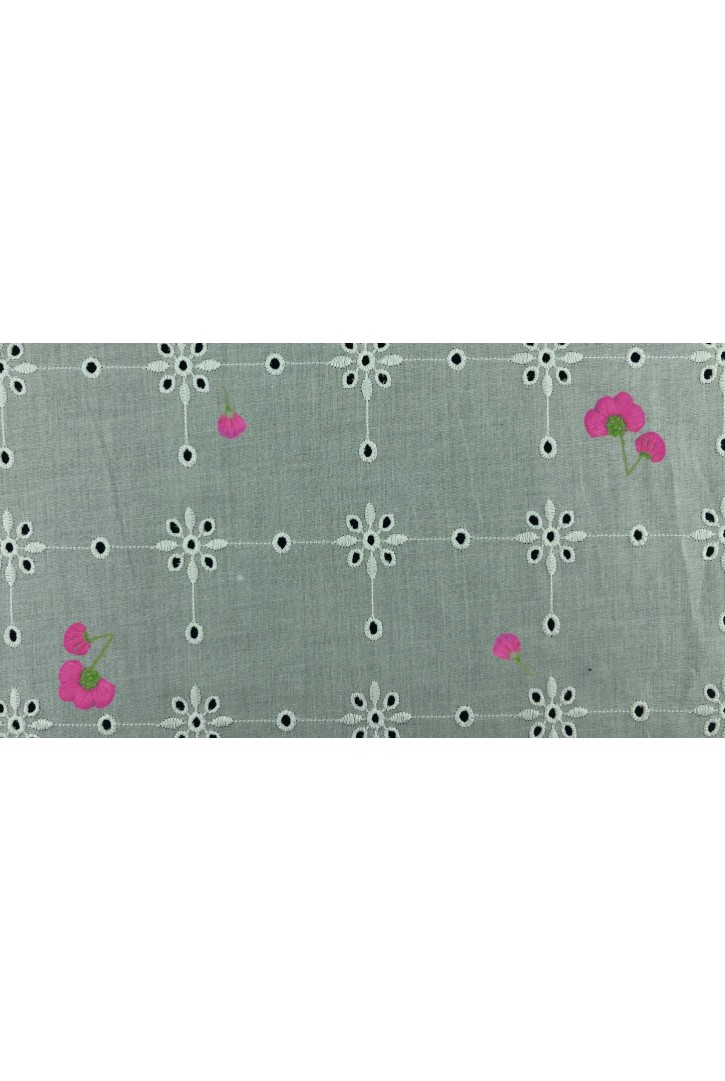 Çiçek Nakışlı Yerli Vual Brode, Kasar Zemin, Fuşya-Yeşil