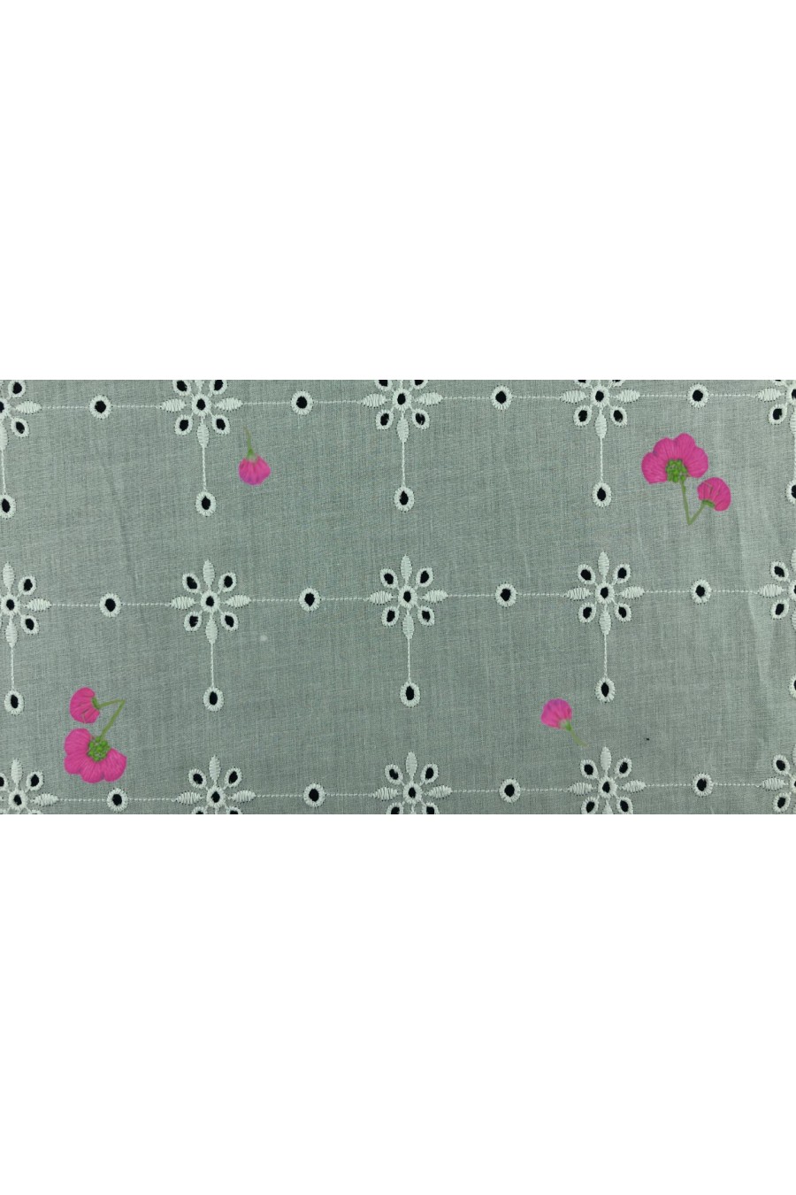 Çiçek Nakışlı Yerli Vual Brode, Kasar Zemin, Fuşya-Yeşil