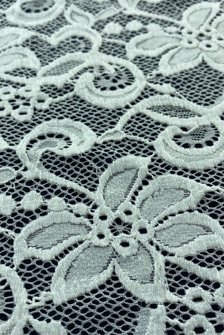 Kabartmalı Likralı Polyester Dantel, Fiksli