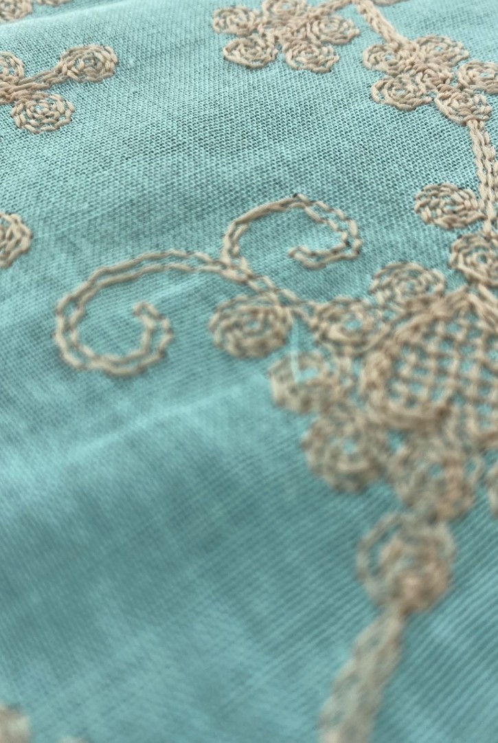 13997 BRODE/YERLİ/LEZ/VUAL/PAMUK POLYESTER/TURKUAZ ZEMİN/BEJ İP/150 CM