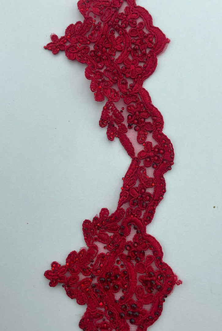 2994 BRODE/İTHAL/APLİK/POLYESTER/KORDLU/TAŞLI/KIRMIZI