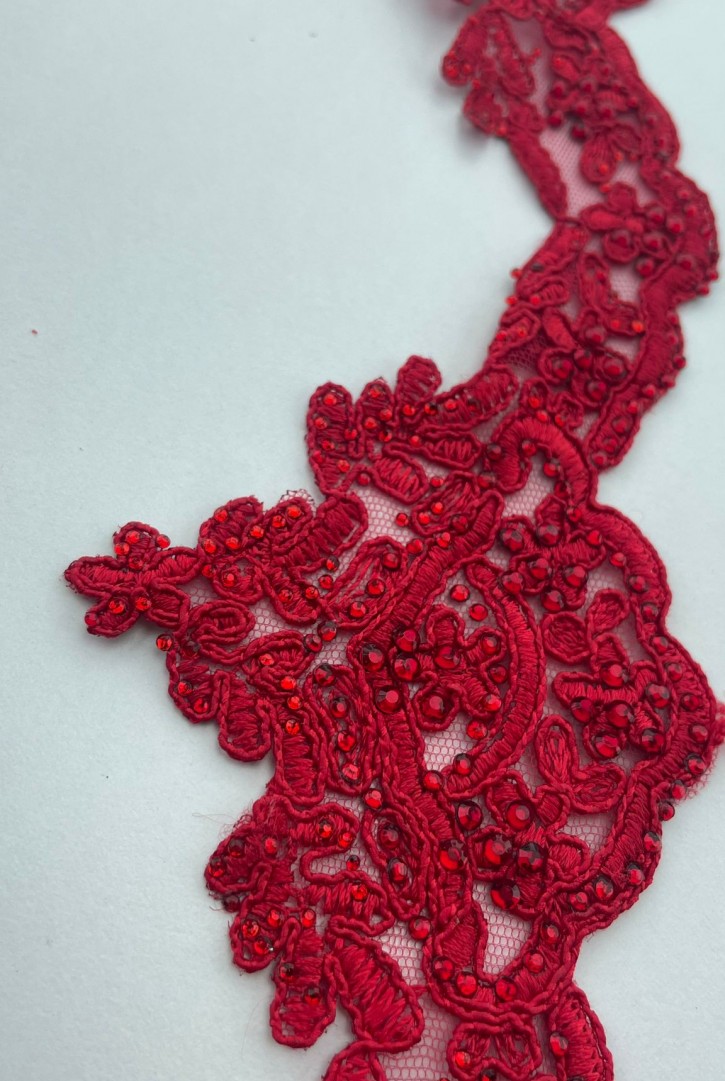 2994 BRODE/İTHAL/APLİK/POLYESTER/KORDLU/TAŞLI/KIRMIZI