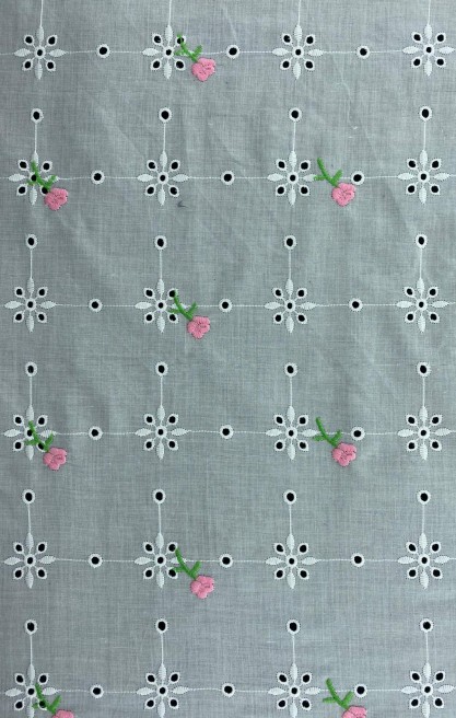 Pembe-Yeşil Çiçek Nakışlı Vual Brode