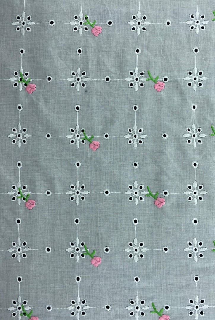 Pembe-Yeşil Çiçek Nakışlı Vual Brode