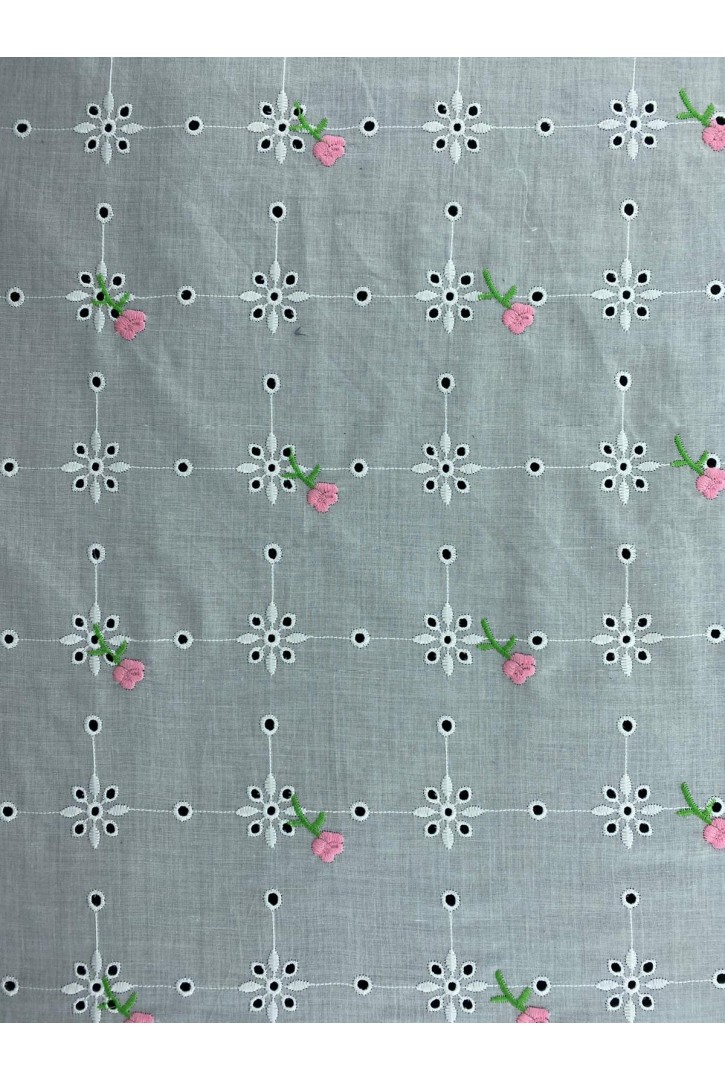 Pembe-Yeşil Çiçek Nakışlı Vual Brode