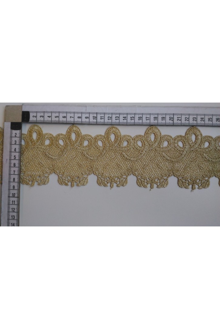 Gold Simli Lurex İşlemeli Yerli Güpür Brode Bant