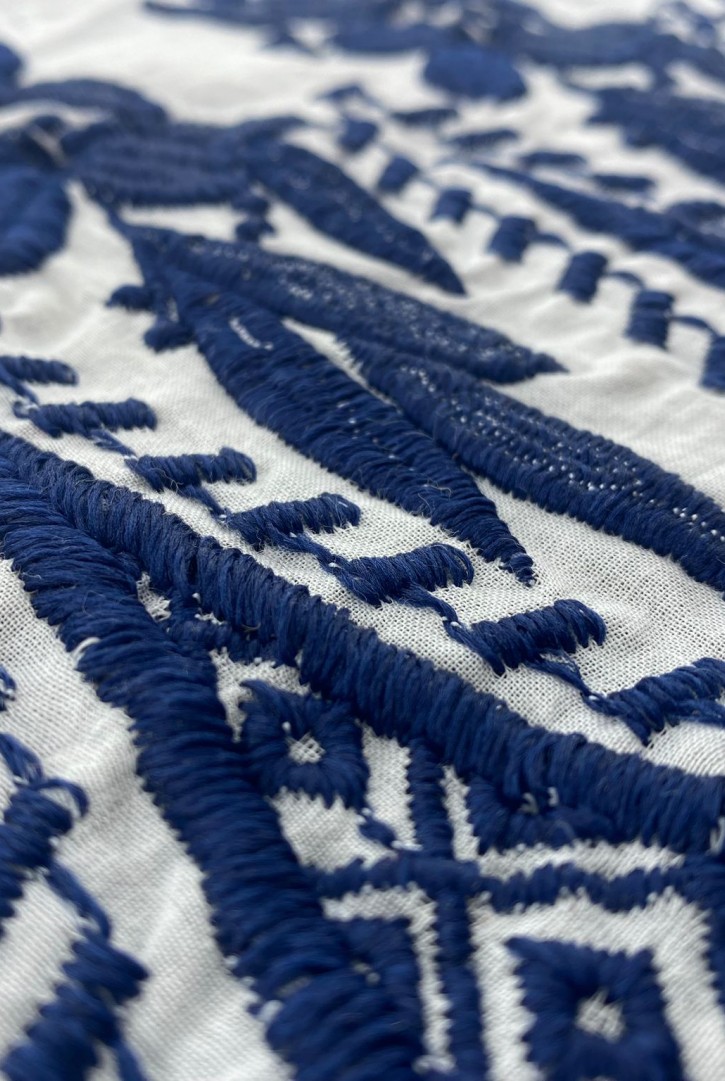 Lacivert İplikli Pamuk Vual Brode, Kasar Zemin