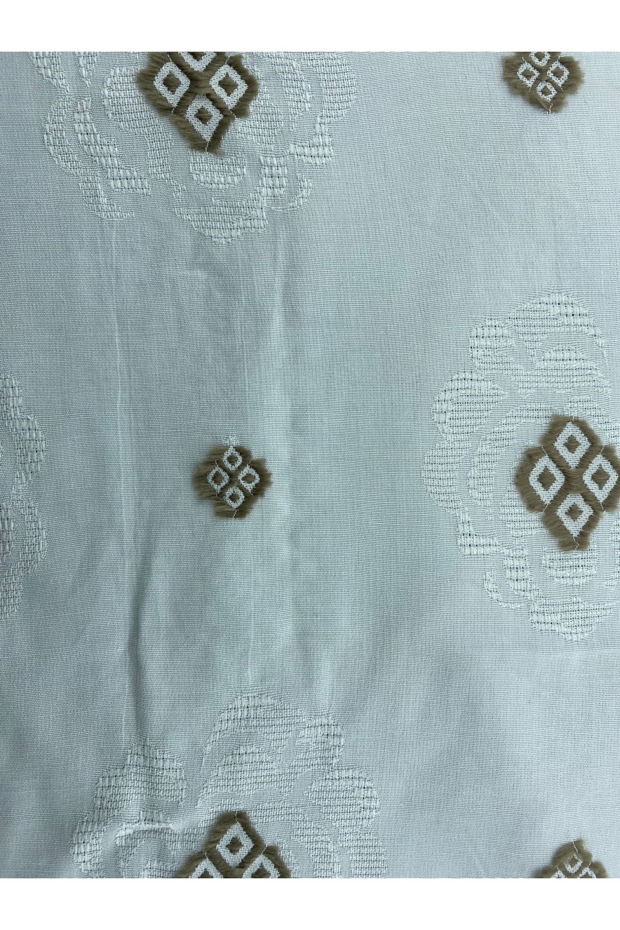 Bej İpli Beyaz Zeminli Viskon Floş Brode, 150 cm